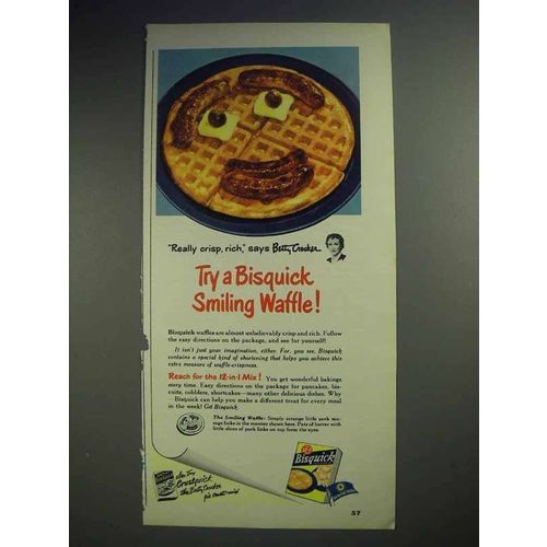1950 Betty Crocker Bisquick Ad - Try Smiling Waffle