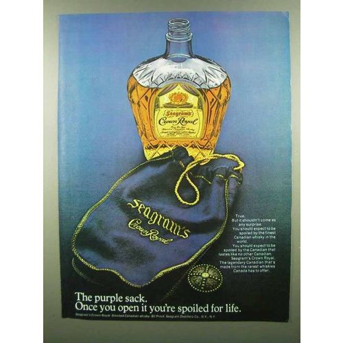 1974 Seagram's Crown Royal Ad - The Purple Sack