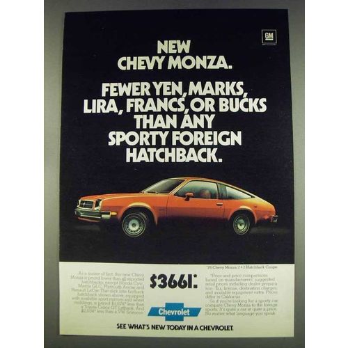1978 Chevy Monza 2+2 Hatchback Coupe Ad - Fewer Yen