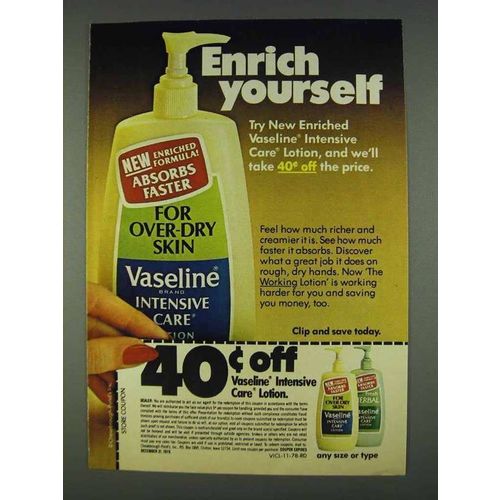 1978 Vaseline Intensive Care Lotion Ad - Enrich