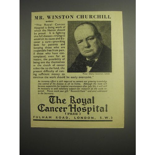 1948 The Royal Cancer Hospital Ad - Mr. Winston Churchill writes