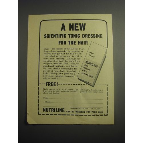 1948 Pears Nutriline Hair Dressing Ad - A new scientific tonic dressing