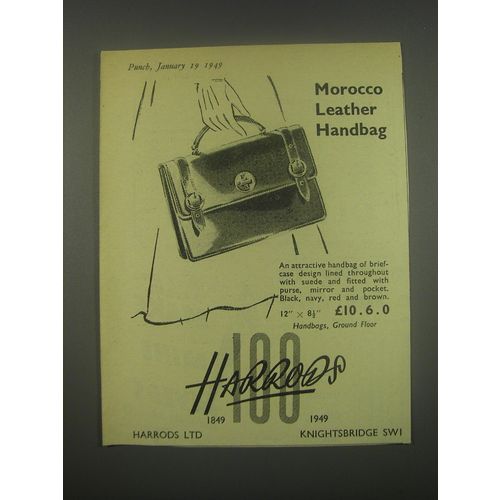 1949 Harrods Morocco Leather Handbag Ad