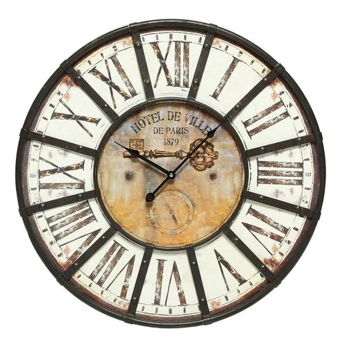 UHR Wanduhr HOTEL DE VILLE, 60cm, nostalgisch, retro,Vintage Loft-Stil, Metall