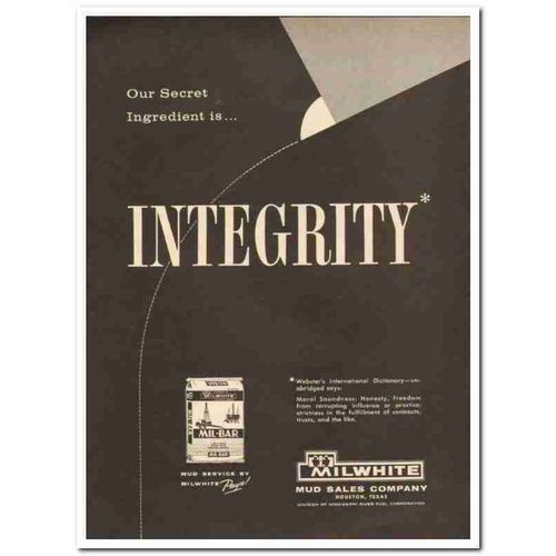 MILWHITE MUD SALES COMPANY 1959 Integrity drilling oil vintage ad