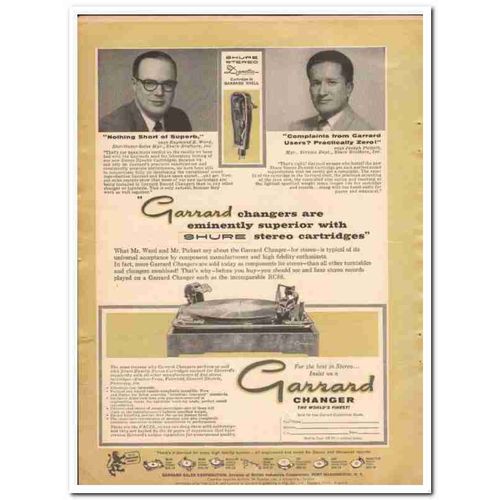 BRITISH INDUSTRIES CORP 1960 Garrard Shure stereo cartridge vintage ad