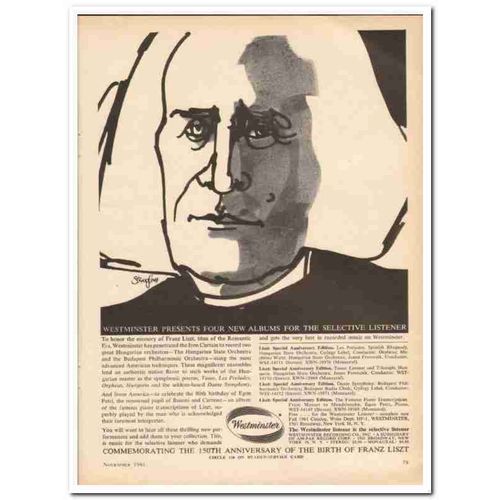 WESTMINSTER RECORDING COMPANY 1961 Am-Par Franz Liszt music vintage ad