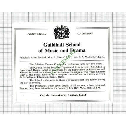 Guildhall School Of Music & Drama London Advert Allen Percival - 1968 Cutting