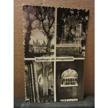 SANTIAGO DE COMPOSTELA, SPAIN used vintage postcard RP 1961 pm stamp removed =