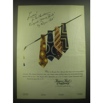 1945 Rogers Peet Ties Ad - Ladies! For this Christmas - Original Hand Paints