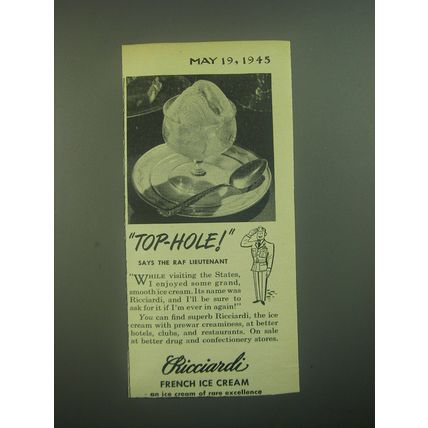 1945 Ricciardi French Ice Cream Ad - Top-hole says the RAF lieutenant