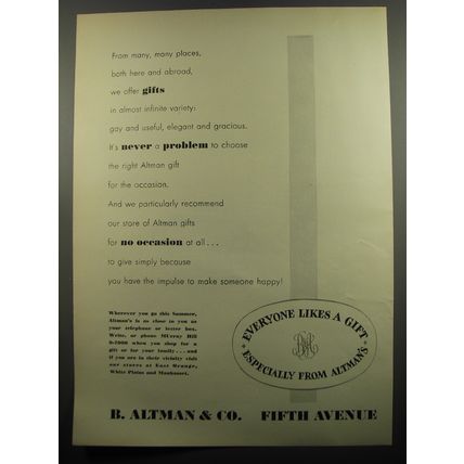 1951 B. Altman & Co. Gifts Ad - From many, many places, both here and abroad