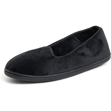 Dearfoams Women's Rebecca Microfiber Velour Closed Back Slipper Black L Wide