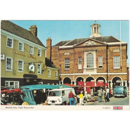 Postcard Market Day, High Wycombe, Buckinghamshire. Falcon Hotel. Unposted