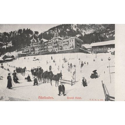 Skiing At Adelboden Grand Hotel Rare Switzerland Old Postcard