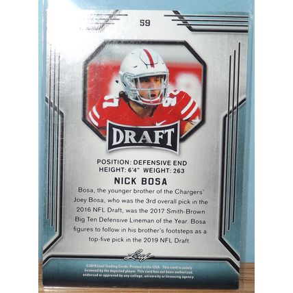 2019 Leaf Draft NICK BOSA (Ohio State/49ers) Rookie Card #59