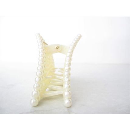 White acrylic triangle hair claw clip with faux pearls for fine thin hair
