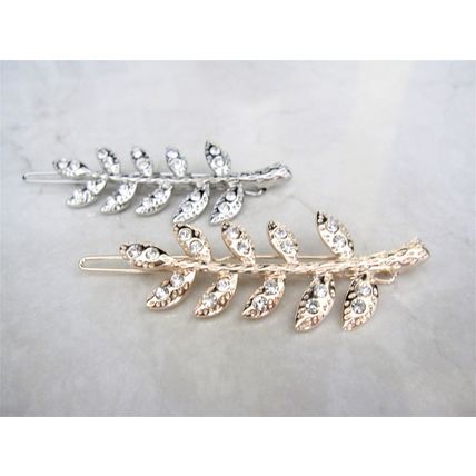 Gold or silver leaf shaped crystal hair barrette clip bridal clip bridal