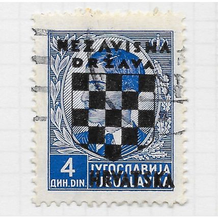 CROATIA 1941 ARMS OVERPRINT ON KING PETER YUGOSLAV BLUE