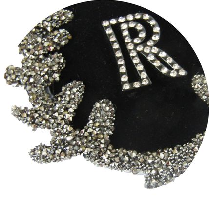 Rhinestone R Velvet Black Rhinestone leaf Sew On Patch Badge Motif 7 X 6 CM P138