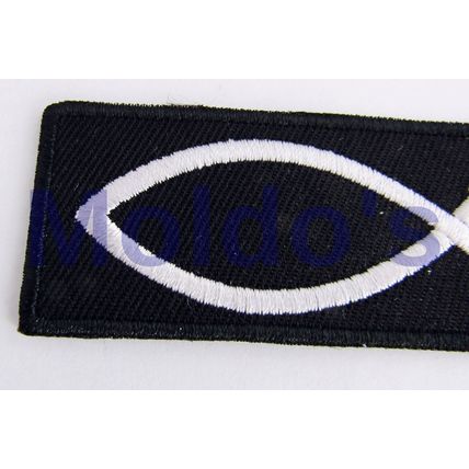 Jesus fish ichthys Badge Patch Embroidered Iron on Black White Motif Applique 68