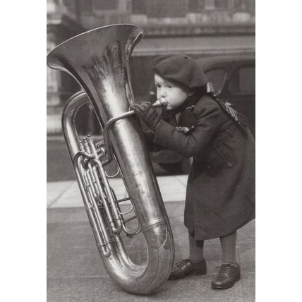 French Girl Child Playing Giant Tuba On Street Award Photo Postcard