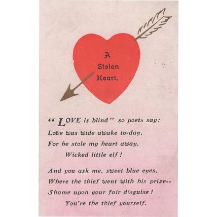 Wicked Elf Elves Pixie Stolen Heart Thief Antique Poem Romance Postcard