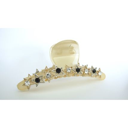 Clear transparent lite golden beige crystal star hair claw clip for fine, thin