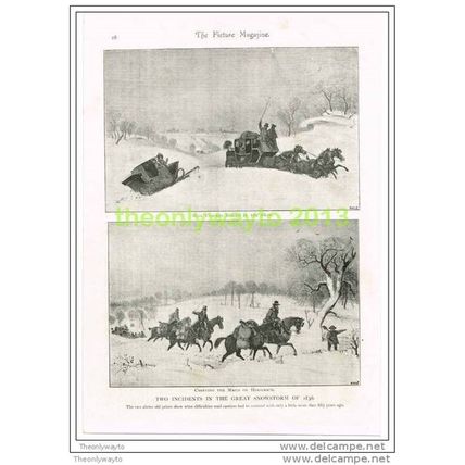 THE GREAT SNOWSTORM OF 1836, Book Illustration c1895
