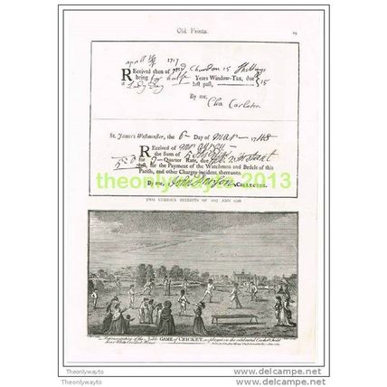 2 CURIOUS RECEIPTS & THE NOBLE GAME OF CRICKET, Book Illustration c1895