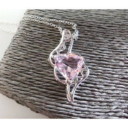 Silver Pink Topaz Twist Pendant Necklace Gift Boxed