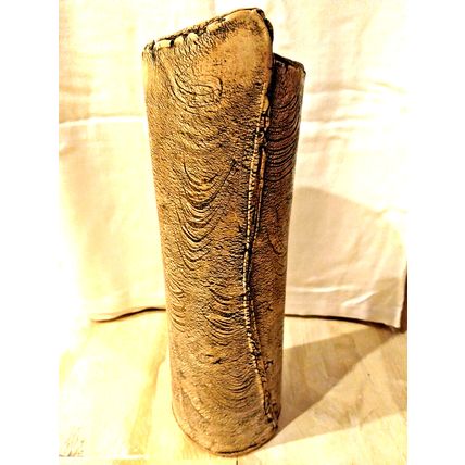 Vintage Sally McKeever Ceramic African Elephant Leg Life Like Vase Tan 12" High