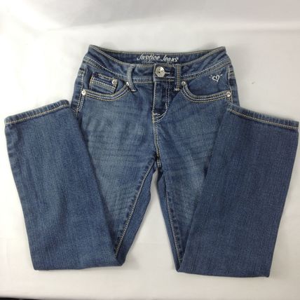 Justice Jeans Girls Distressed Straight Leg Blue Jeans Size 7R