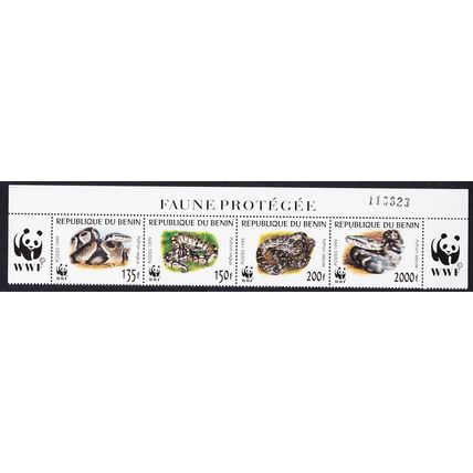 Benin WWF Pythons Top Strip WWF Logo and number 1999 MNH SG#1812-1815