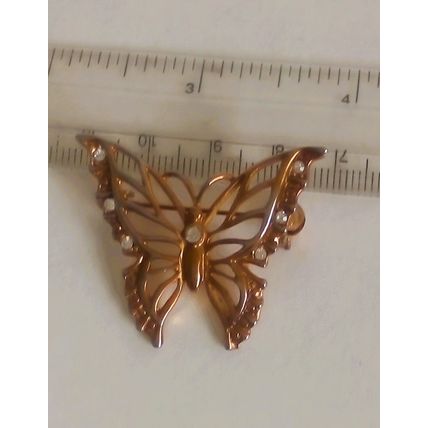Vintage Brooch Butterfly Filigree Open Wing with White Crystal Highlights