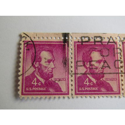 3-Abraham Lincoln 4 cent stamp purple! Rare Stamp! - Pray For Peace Postmark