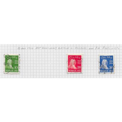 NORWAY 1934 LUDVIG HOLBERT 250th BIRTHDAY USED 30ore 10ore 20ore NO 15ore