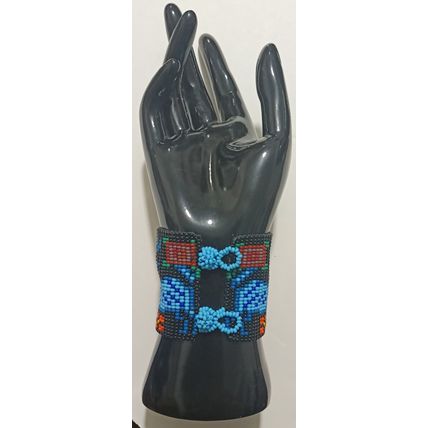 Traditional Huichol Art. Mexico Glass Seed Beads Bracelet. Birds & Deers 2
