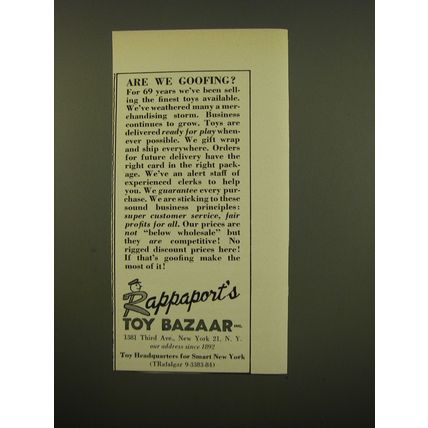 1961 Rappaport's Toy Bazaar Advertisement - Are we goofing?