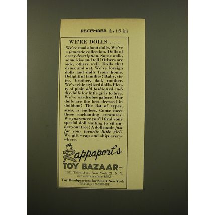 1961 Rappaport's Toy Bazaar Advertisement - We're Dolls