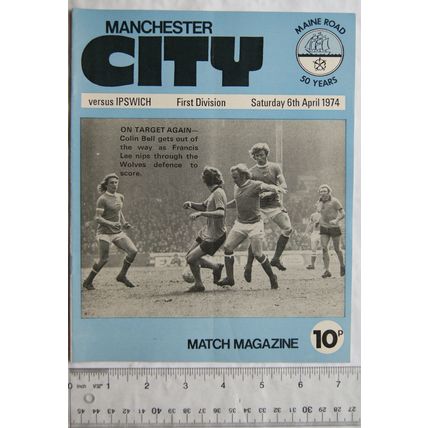1974 programme Manchester City v. Ipswich Town