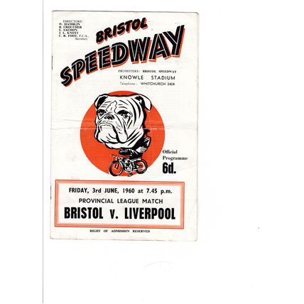Bristol v Liverpool 1960 speedway programme