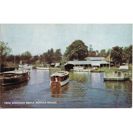From Wroxham Bridge, Norfolk Broads, England, UK - Salmon Cameracolour Post Card