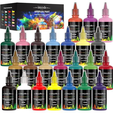 Imyyds Airbrush Paint, 24 Color Acrylic Airbrush Paint Set, Water Based Read-To-