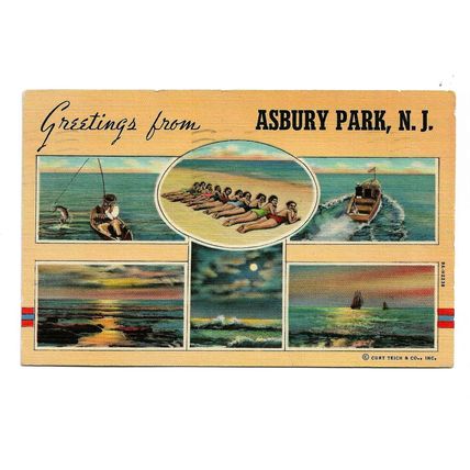 Postcard USA NJ New Jersey Greetings from Asbury Park multiview posted 1946