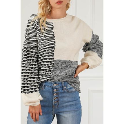 Black Neutral Colorblock Tie Back Sweater