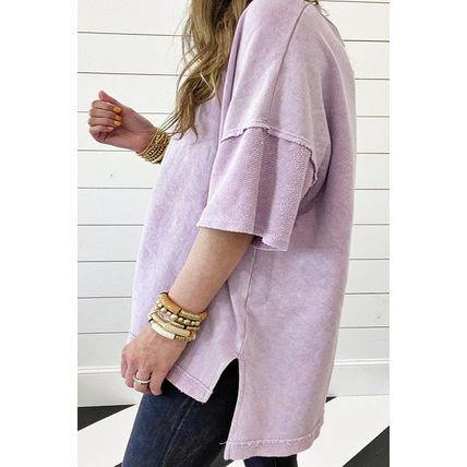 Orchid Petal Mineral Wash Drop Sleeve Patchwork Plus Tee