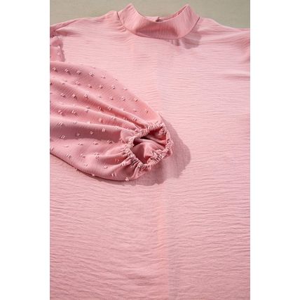 Gossamer Pink Swiss Dot Balloon Sleeve Loose Blouse