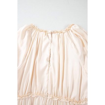 Apricot Tiered Ruffled Puff Sleeve Loose Fit Mini Dress