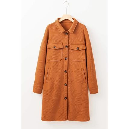 Gold Flame Textured Collared Drop Shoulder Buttoned Front Duster Coat
